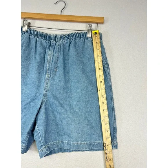 90s Vintage White Stag Women 10 Blue Denim High Waist Elastic Mom Shorts USA - Picture 5 of 8
